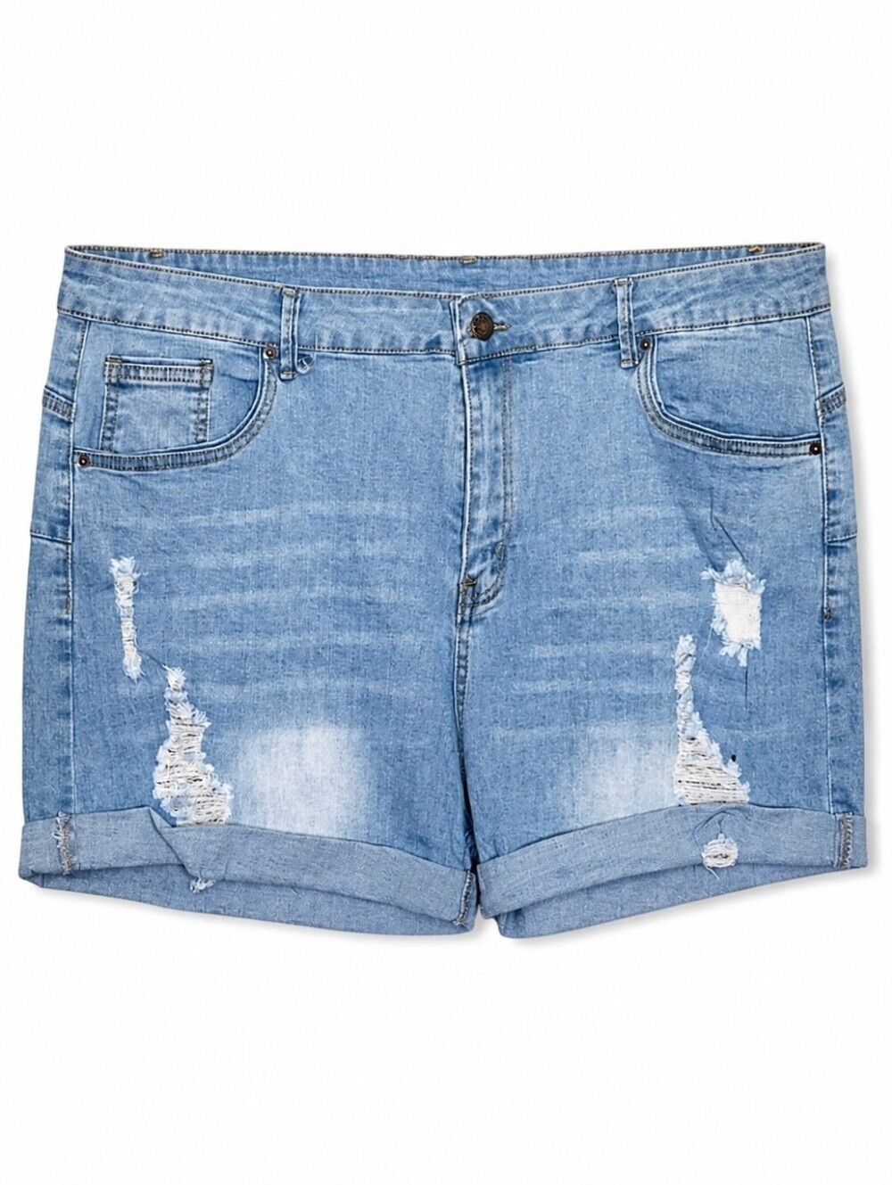 Wax Jean Plus Size Push-Up Distressed Cuffed Denim Shorts Light Wash 3XL - Picture 2 of 9